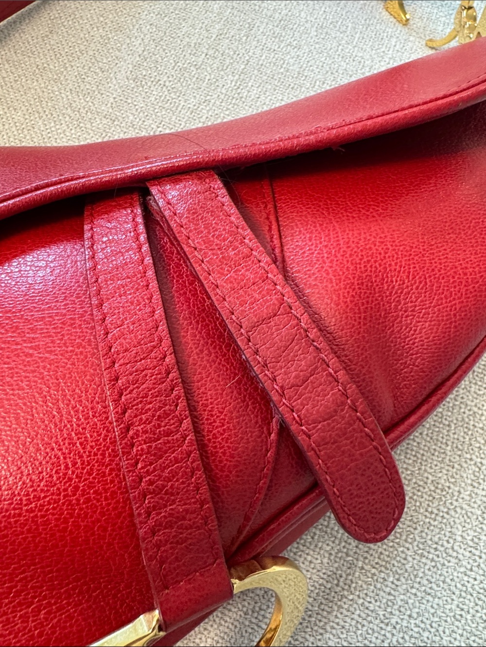 Authentic Christian Dior Vintage Red Leather Saddle Bag Gold Hardware w/ COA Y2K - Picture 16 of 17